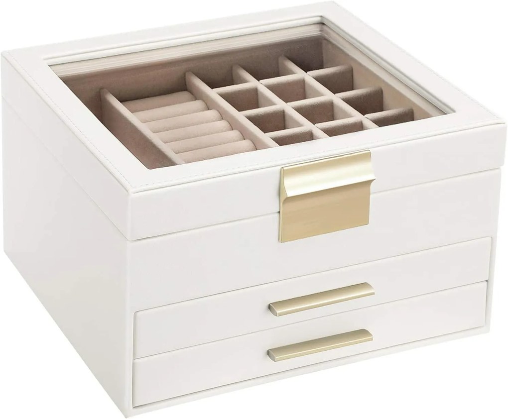 Šperkovnica Elegant, 23,1x13,5x20,3 cm, biela/béžová