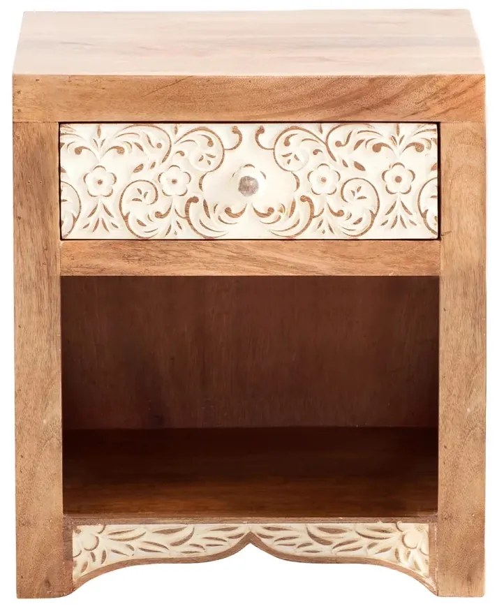 furniture-nabytek.cz - Masívny nočný stolík Delhi z mangového dreva, lakovaný, hnedý – 40×40×45 cm