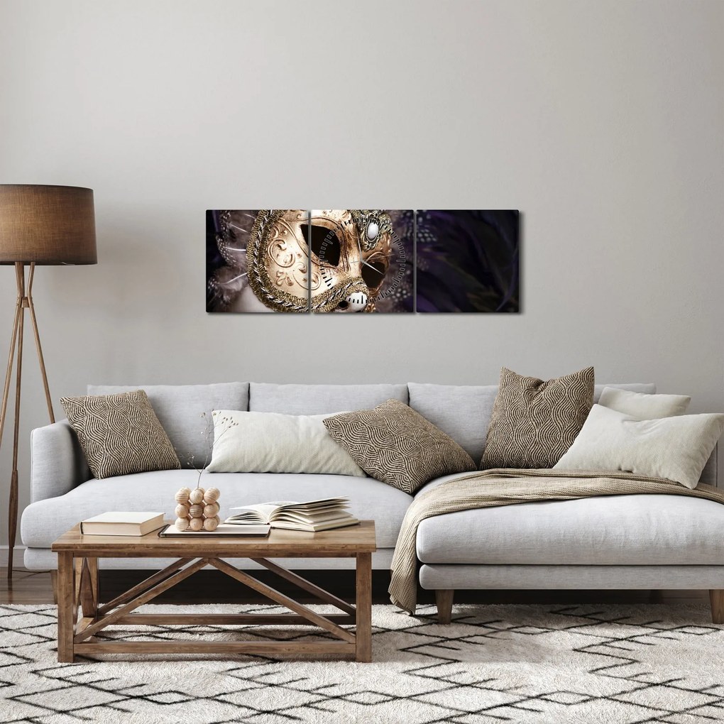 Obraz sochy so škraboškou (s hodinami) (90x30 cm)