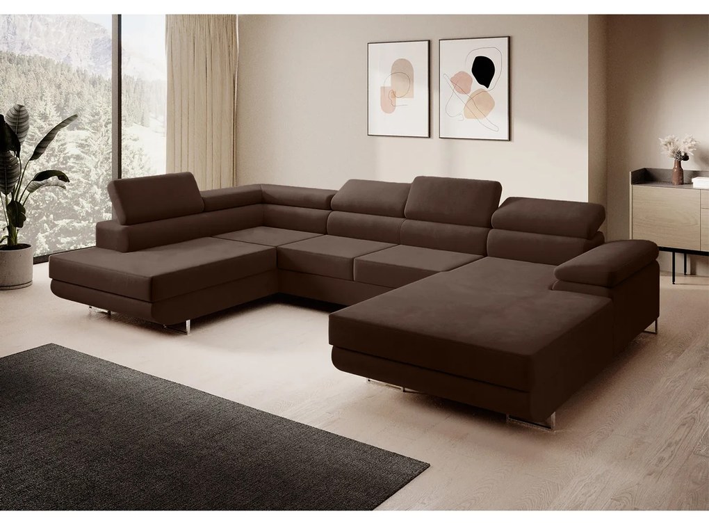 Rohová rozkladacia sedacia súprava U 274 MARYEN Pravá Svetlo hnedá