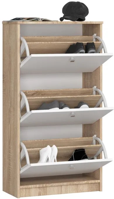 3 krídlový botník 60 cm, dub sonoma / biely