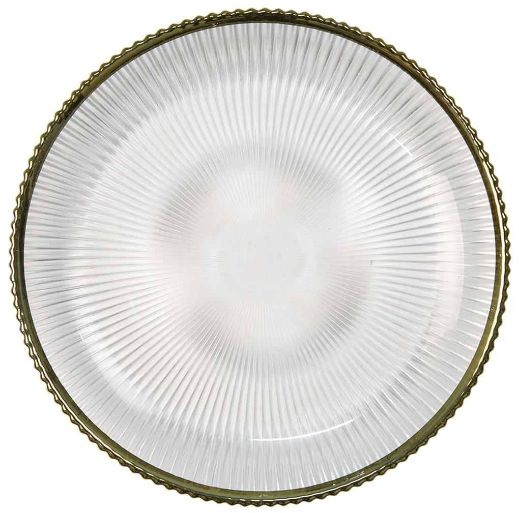 Sklenený dezertný rebrovaný tanier so zlatou linkou Pim - Ø20*2 cm