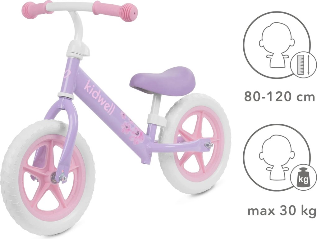 Detský balančný bicykel Kidwell REBEL, 12" EVA kolesá, ľahký 2,64 kg