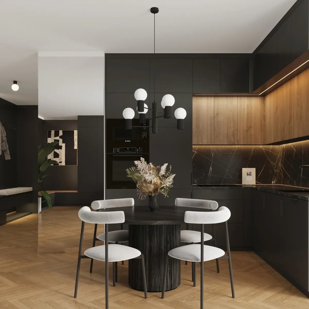 Luster Halo, 6x biele sklenené tienidlo, b