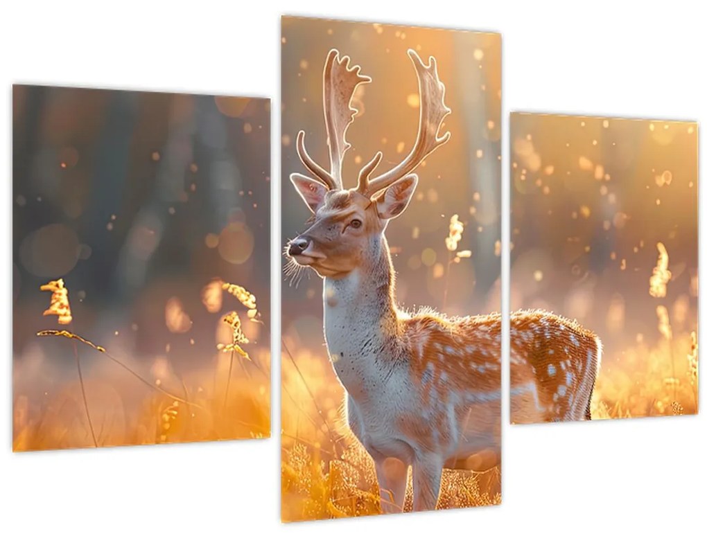 Obraz - Jeleň v poli (90x60 cm)