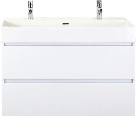 Kúpeľňový nábytkový set Maxx XL 100 cm s keramickým umývadlom 2 otvormi na kohúty biela vysoko lesklá