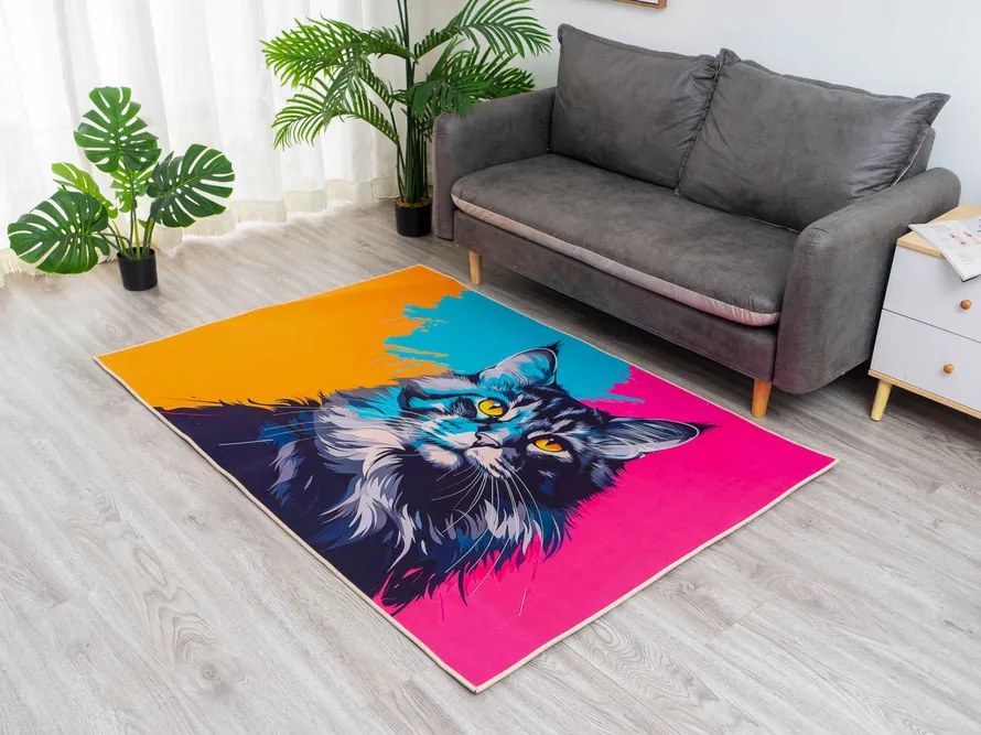 Koberec s motívom mačky – pop-art štýl, viacfarebný Rozmer: 100x150 cm