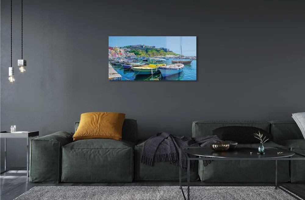 Obraz na skle Hory morské lode 100x50 cm