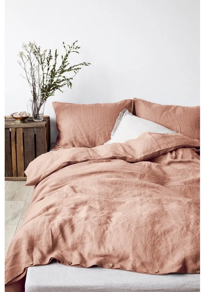 Terakotovohnedá ľanová obliečka na vankúš Linen Tales, 70 x 90 cm