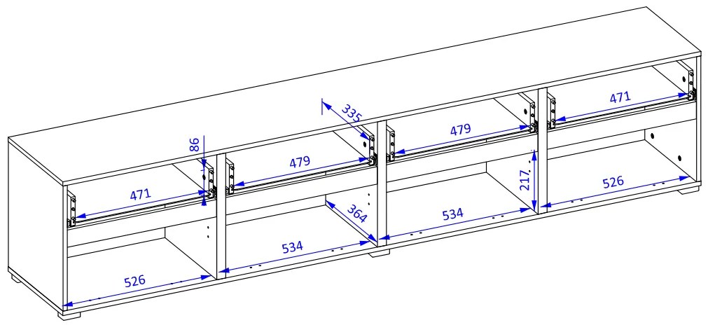 Moderný TV stolík Cross 225 cm - dub wotan / čierna