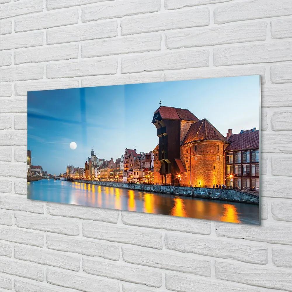 Sklenený obraz Rieka noc Gdańsk Staré Mesto 100x50 cm