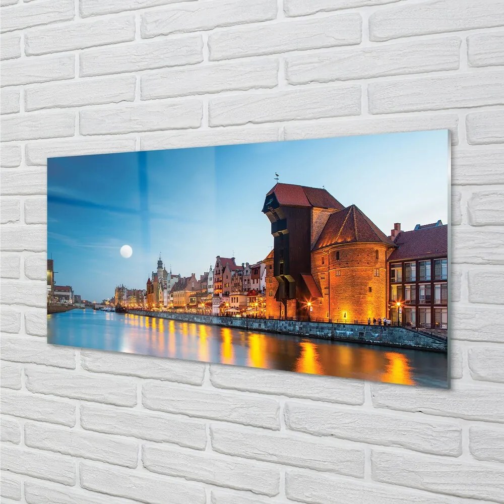 Sklenený obraz Rieka noc Gdańsk Staré Mesto 140x70 cm