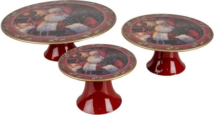 Červený vianočný plastový podnos na tortu Santa Claus S - Ø 16*10 cm