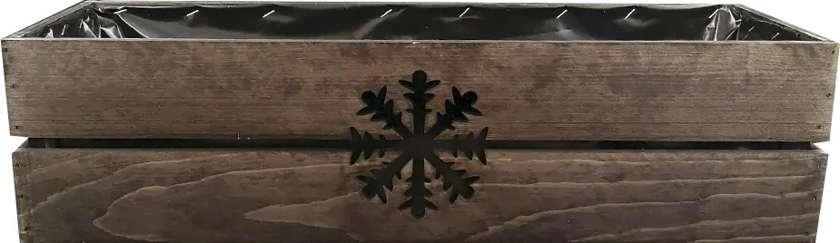 AMADEA Drevený vianočný kvetináč s vločkou tmavý, vo vnútri s čiernou fóliou, 62x21,5x17cm, český výrobok