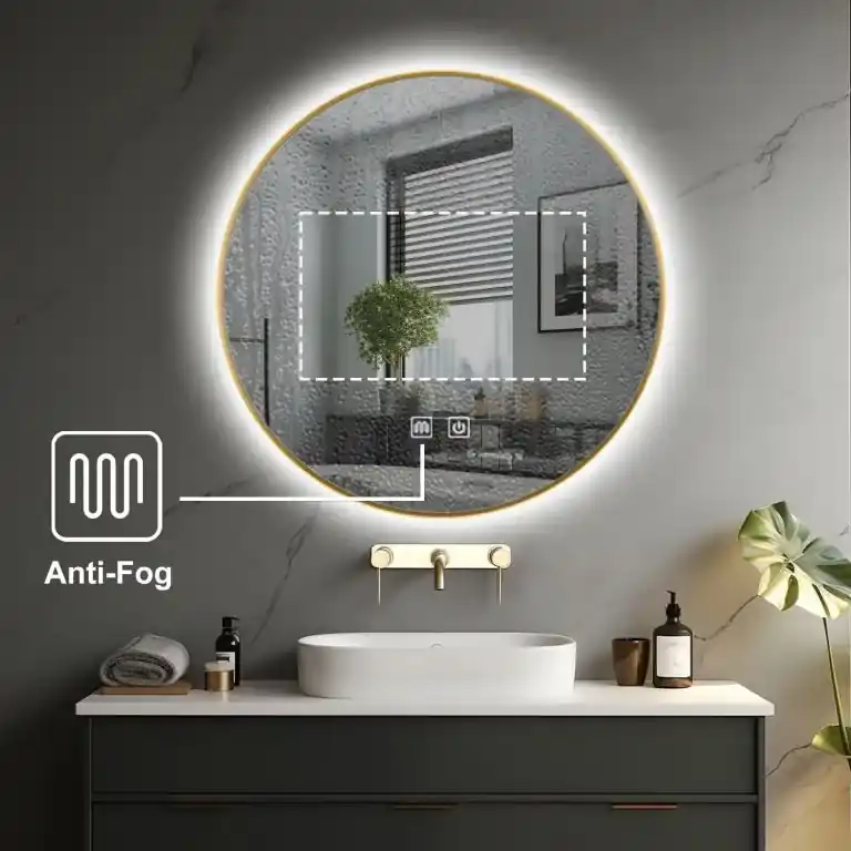 IREDA Kúpeľňové zrkadlo s LED osvetlením, zlatý rám, 60 cm | BIANO