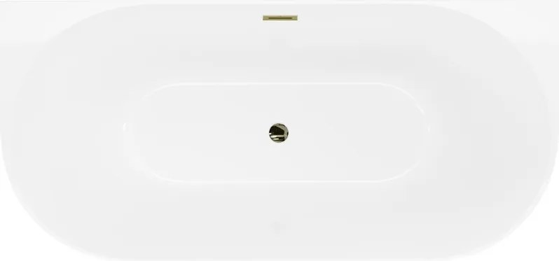 Mexen Oval Slim, voľne stojaca vaňa ku stene 170 x 80 cm, biela lesklá, zlatý lesklý prepad, 52661708000-50