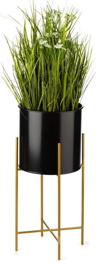 KOVOVÝ KVETINÁČ SO STOJANOM GLAMOUR 55X24 CM ČIERNA/ZLATÁ