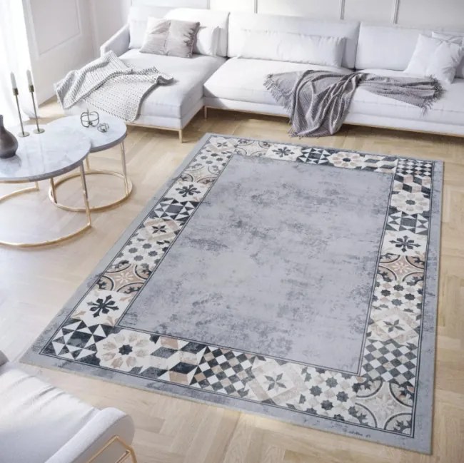 Protišmykový koberec / behúň CRYSTAL PRINT sivý / béžový