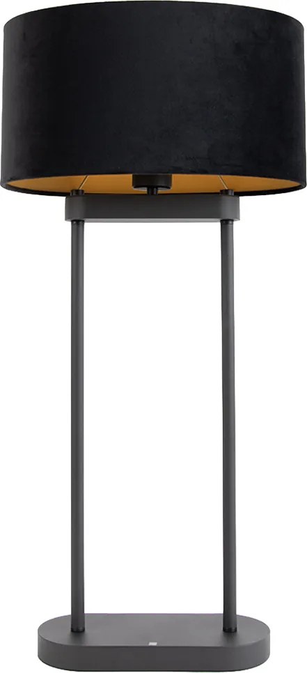 Stolná lampa čierna s čiernym oválnym tienidlom 35 cm - Thijmen