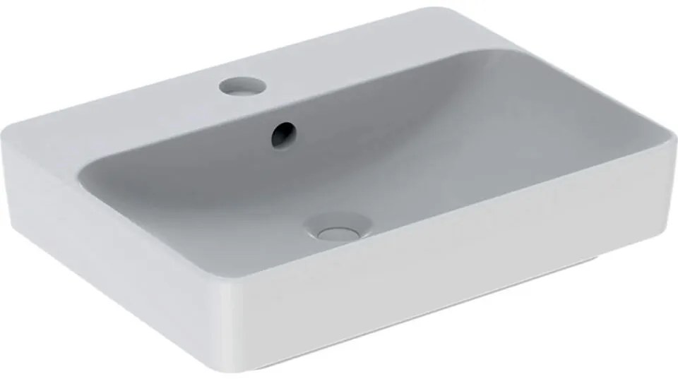 Geberit VariForm - Umývadlo na dosku 600x450 mm, s prepadom, otvor na batériu, biela 500.780.01.2