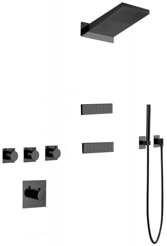 Mexen Fall, sprchová súprava pod omietku, čierna matná, 7602-04-70