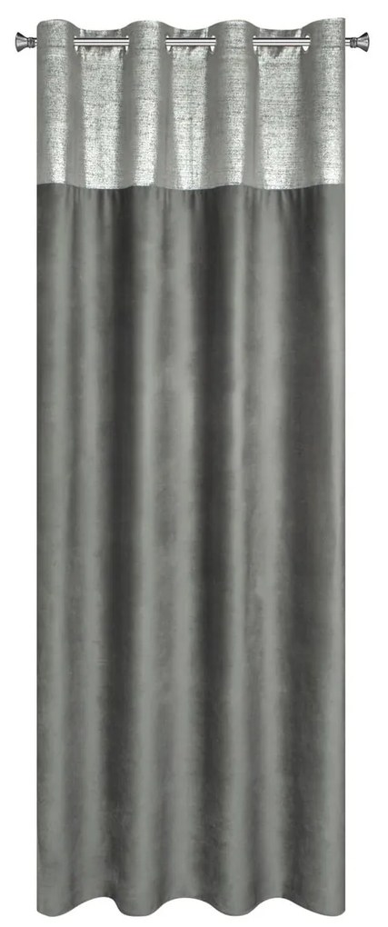 Tmavosivý zamatový záves PERI s ozdobným pásom v hornej časti 140x250 cm