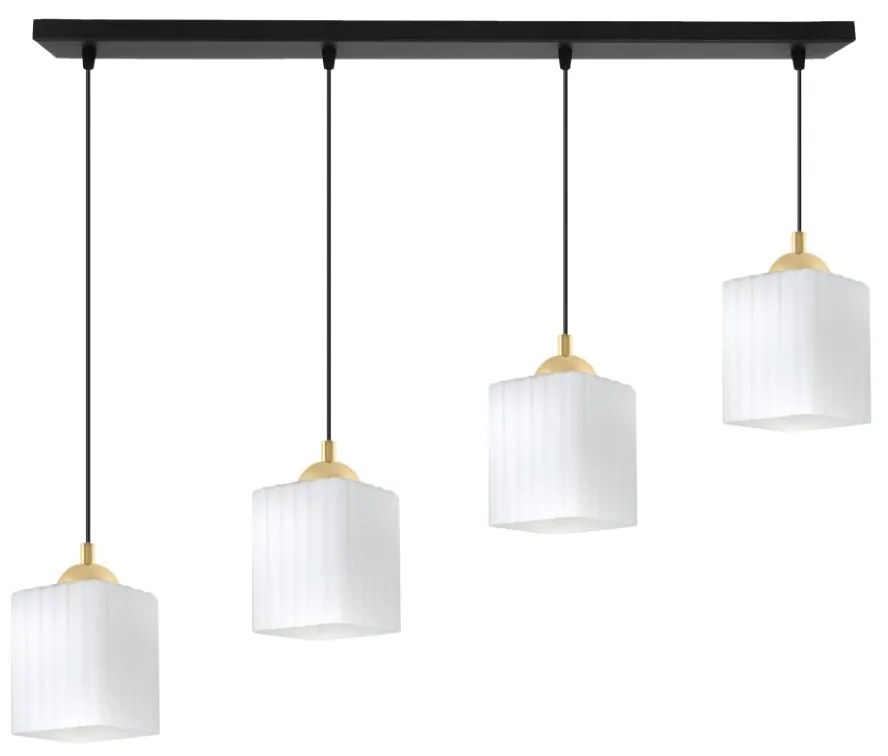 Závesné svietidlo Riffle Square, 4x biele sklenené tienidlo, b/g