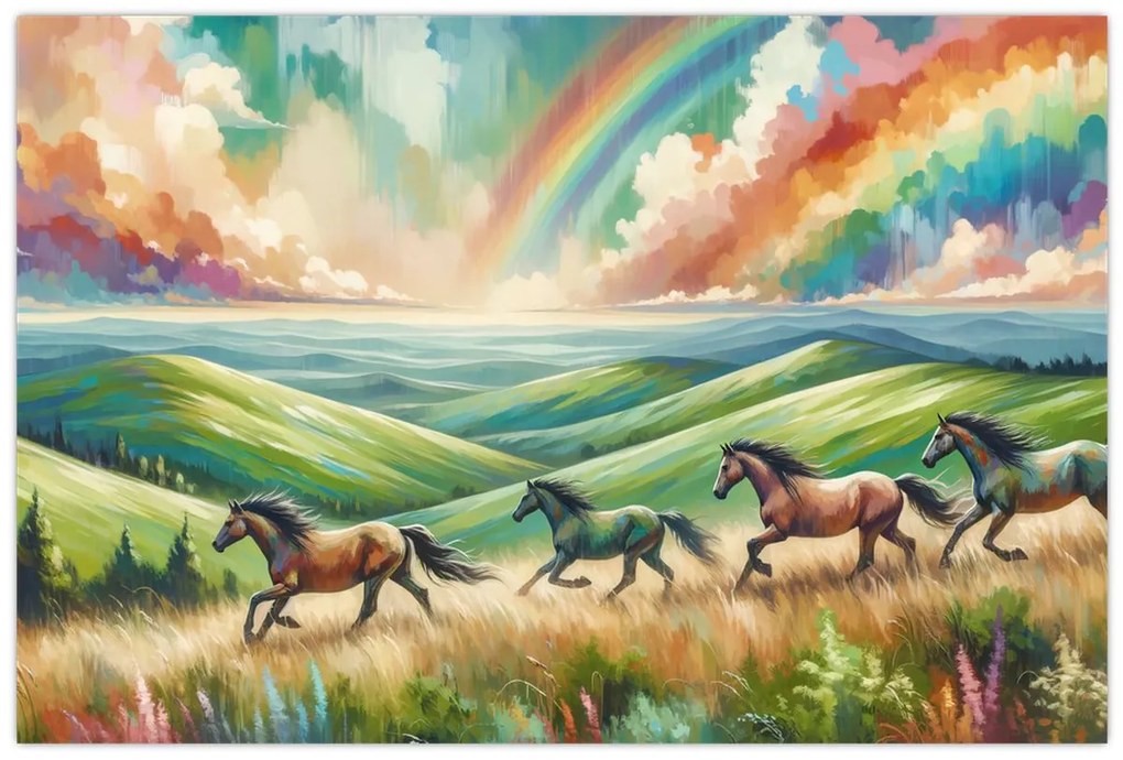 Obraz – Kone cválajúce krajinou (90x60 cm)