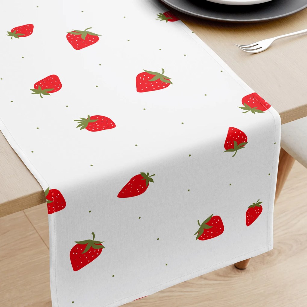 Goldea behúň na stôl 100% bavlnené plátno - svieže jahody 50x160 cm
