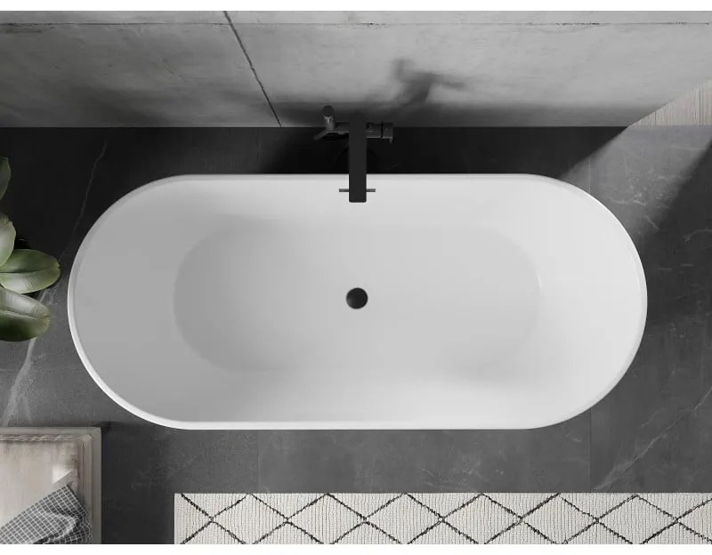 Mexen Flavia, voľne stojaca vaňa 160 x 75 cm, biela-čierna, čierny matný prepad, 54031608075-70