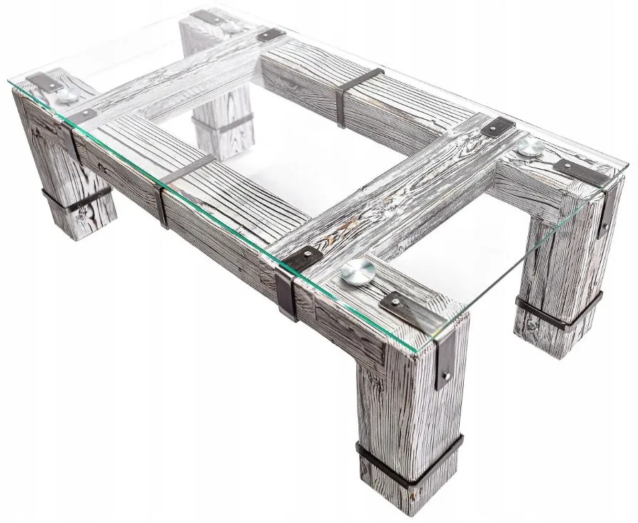 CHYRKA® Konferenčný stolík LD DROHOBYCZ obývací stôl loft vintage bar priemyselný dizajn ručná práca drevo sklo kov