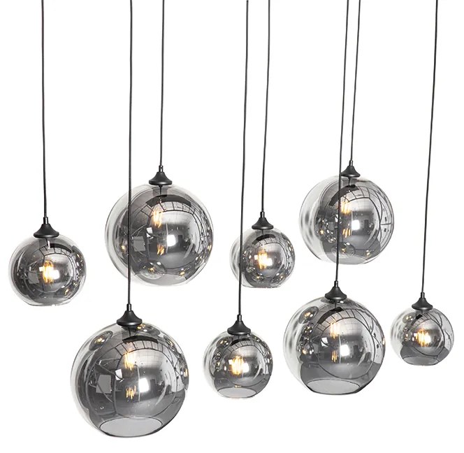 Art Deco závesné svietidlo čierne s dymovým sklom 8-svetlo - Sandra