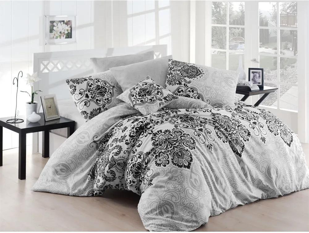 Sivé obliečky a plachta na dvojlôžko Nazenin Home Luxury Grey, 200 × 220 cm
