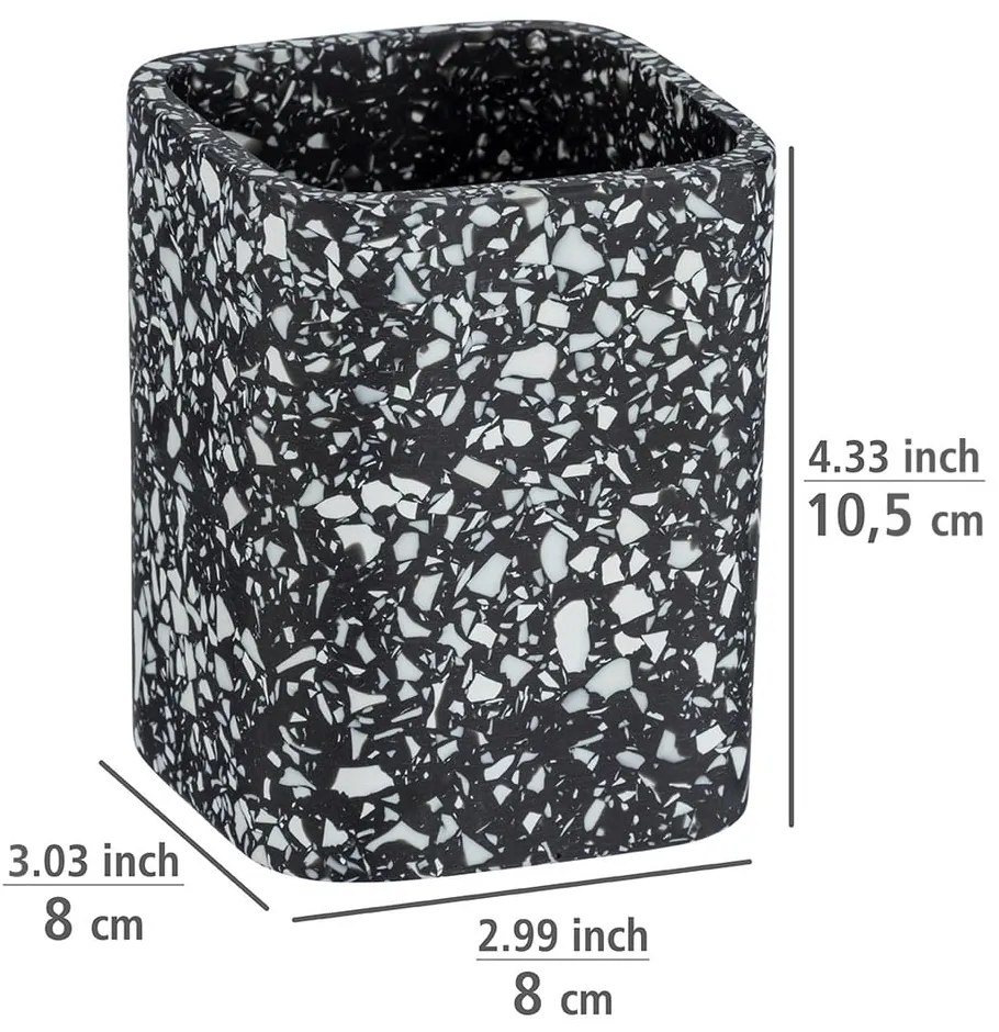 Čierny téglik na zubné kefky Wenko Terrazzo
