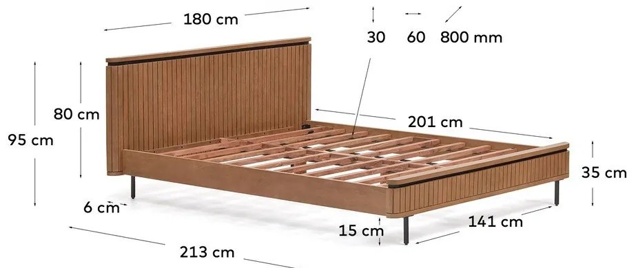 Dvojlôžková posteľ z mangového dreva s roštom 160x200 cm v prírodnej farbe Licia - Kave Home