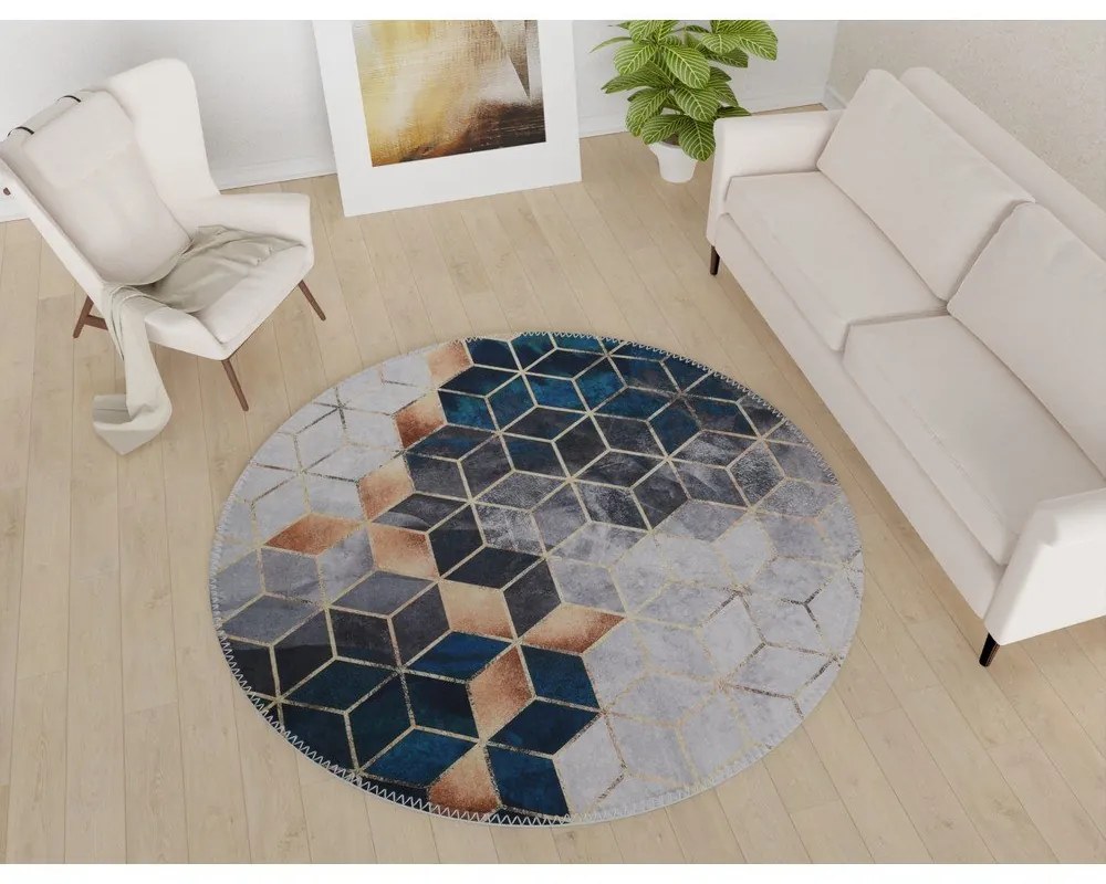 Umývateľný okrúhly koberec v bielo-petrolejovej farbe ø 120 cm – Vitaus