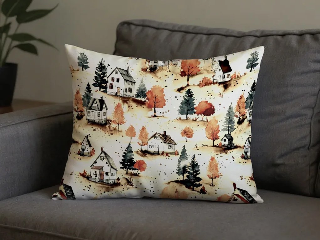 Sada 2 ks dekoračných návlekov na vankúš AUTUMN VILLAGE 50x70 cm, farebná