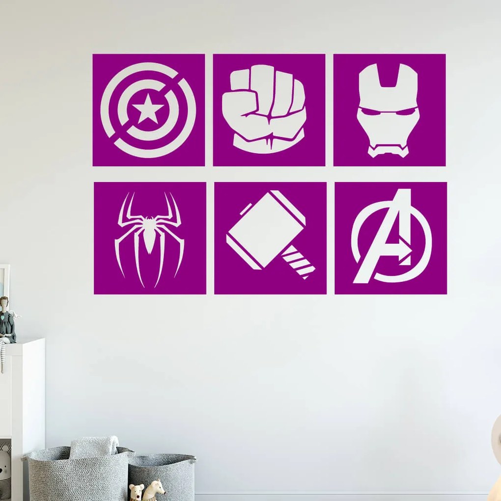 Veselá Stena Samolepka Znaky Avengers sada Farba: bílá, Veľkosť: 80 x 54 cm