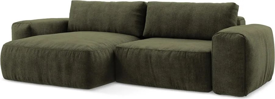 Zelená ženilková rozkladacia rohová pohovka (ľavý roh/s leňoškou) Kuki – Makamii