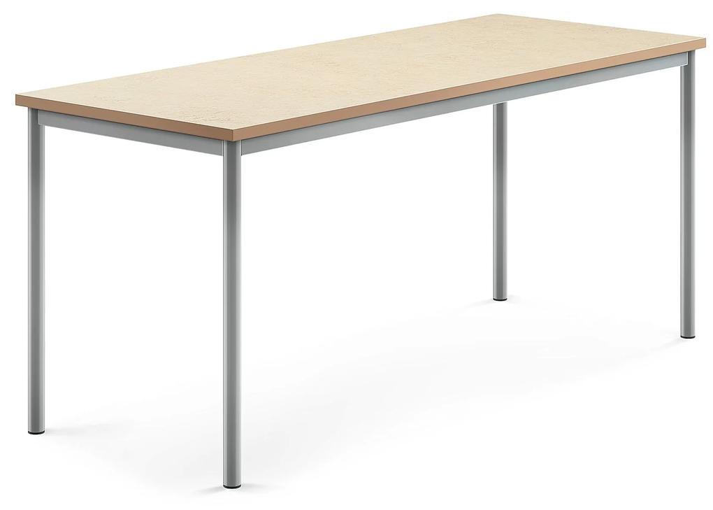 Stôl SONITUS, 1800x700x760 mm, linoleum - béžová, strieborná