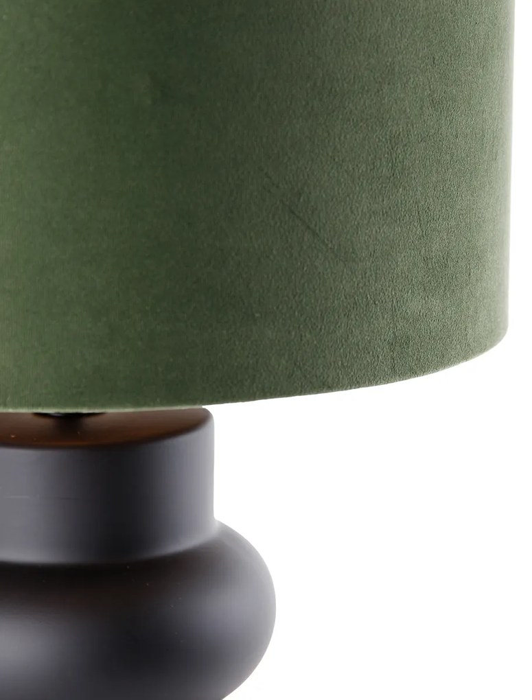 Dizajnová stolná lampa čierna zamatový tienidlo zelená so zlatom 35 cm - Alisia