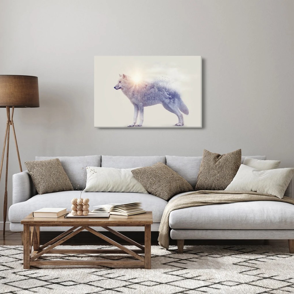 Obraz - Arktický vlk zrkadliaci divokú krajinu (90x60 cm)