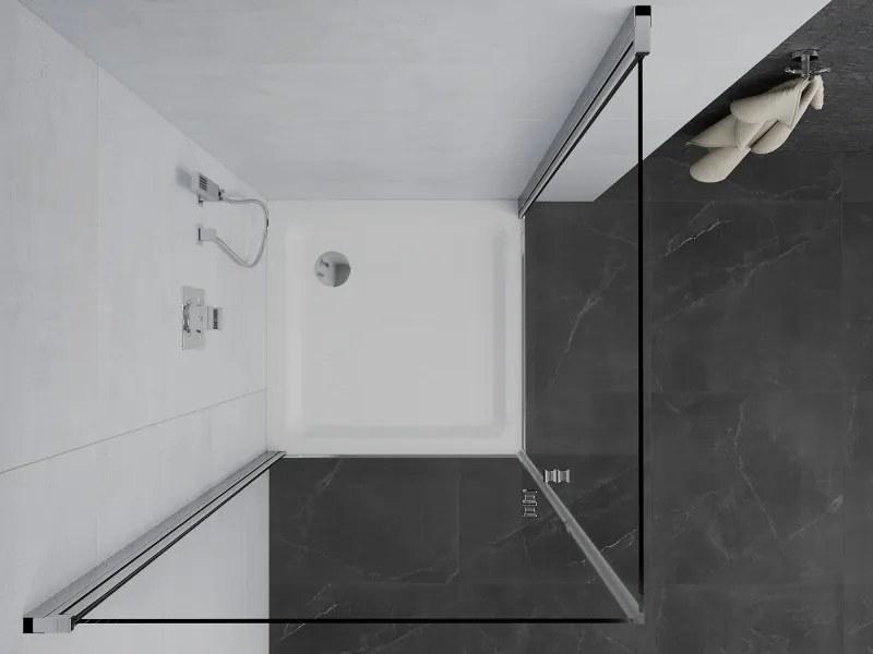 Mexen Pretoria Duo, sprchovací kút s 2-krídlovými dverami 70 (dvere) x 70 (dvere) cm, 6mm číre sklo, chrómový profil + slim sprchová vanička 5cm biela, 852-070-070-01-02-4010