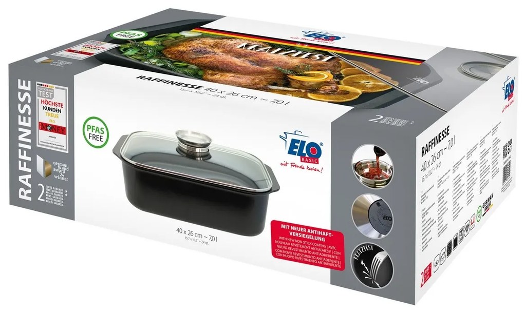 Elo 82840 Basic Pekáč so sklenenou pokrievkou a aróma úchytom Raffinesse 40 x 26 cm