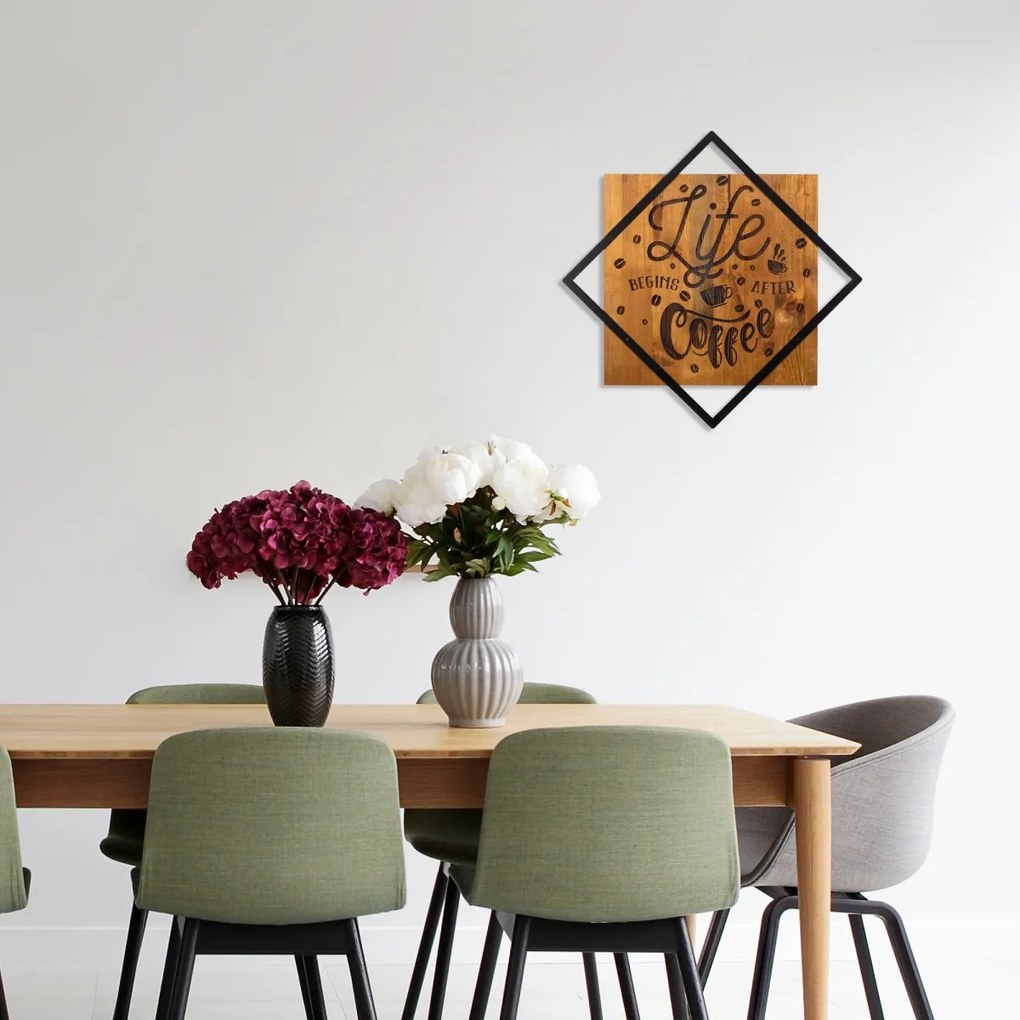 Nástenná drevená dekorácia ŽIVOT SA ZAČÍNA hnedá/čierna