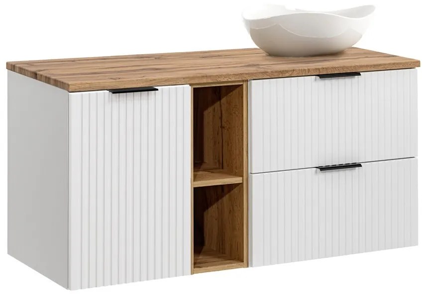 Závěsná skříňka Casad Cloud s deskou a umyvadlem 120 cm bílá/dub wotan
