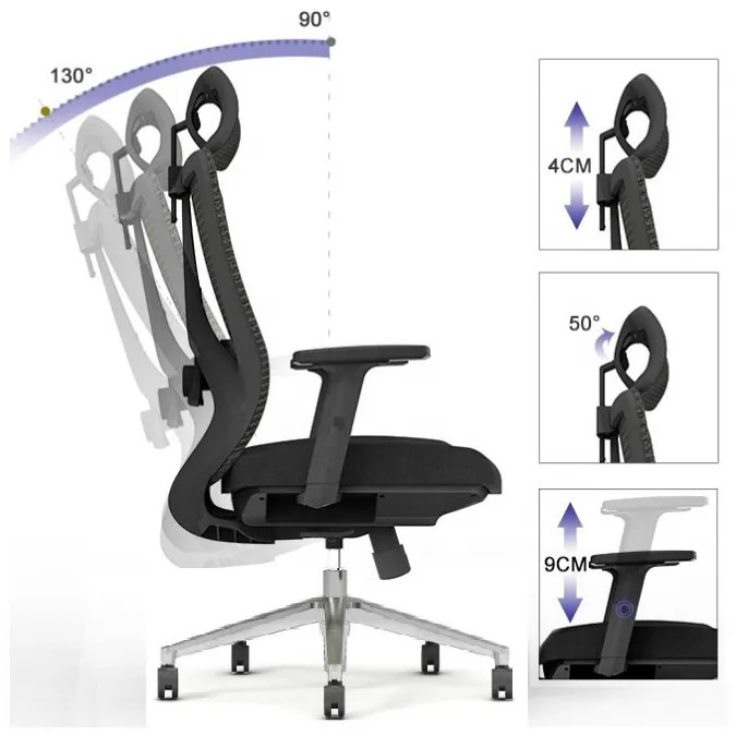 Kancelárska ergonomická stolička Neoseat AMADORA — sieť / látka, čierna, nosnosť 150 kg