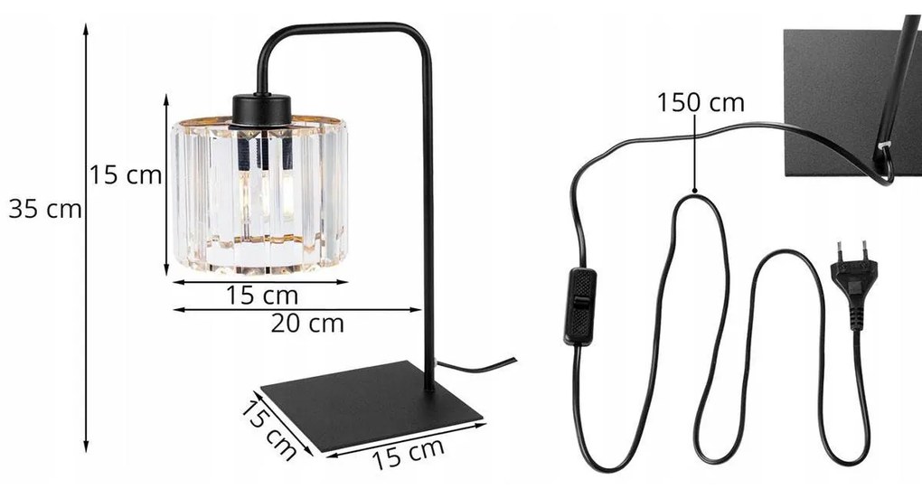 Stolová lampa HOLDI 2, 1x priehľadné krištáľové tienidlo, G