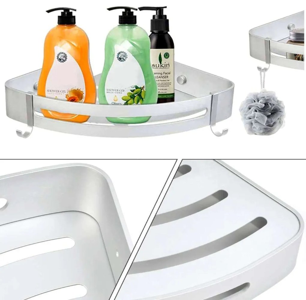 Rohová polička do koupelny MYZEA II stříbrná