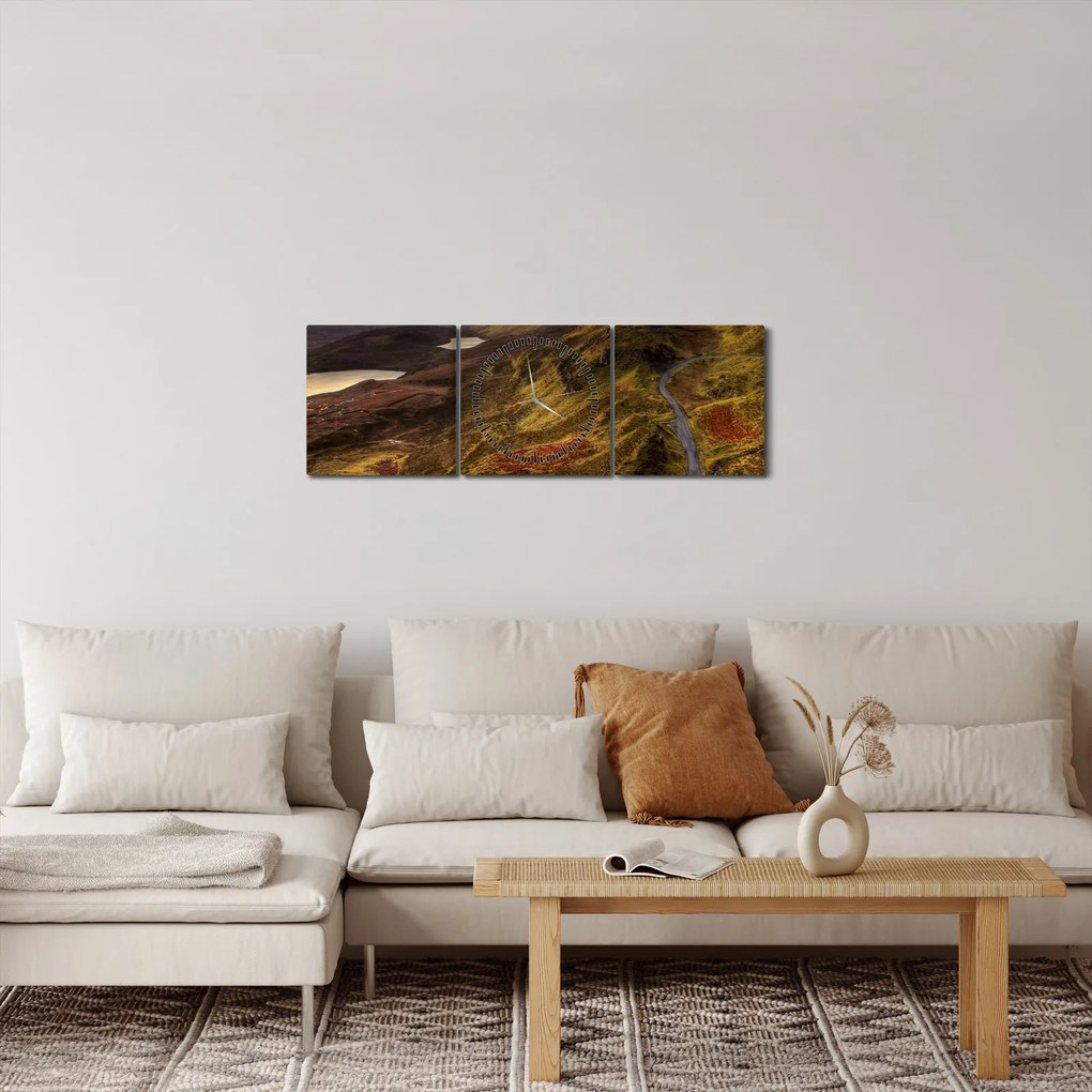 Obraz škótskych hôr (s hodinami) (90x30 cm)